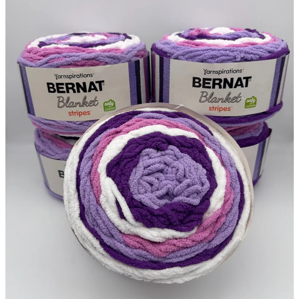 Bernat Baby Blanket Stripes Yarn Lot of 5 x 10.5 oz Joann Exclusive Little Lilac